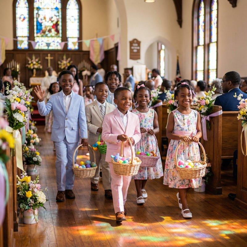 African American Children Easter Parade in Church