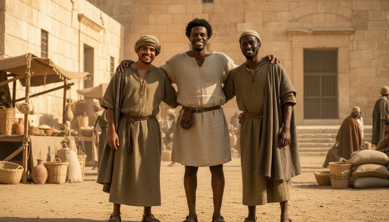 Generate an immersive biblical time period scene, then seamlessly composite t…