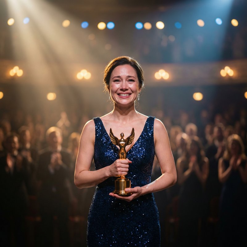 Lady winning an award