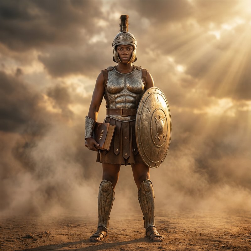 African American Woman wearing the Full Armor of God