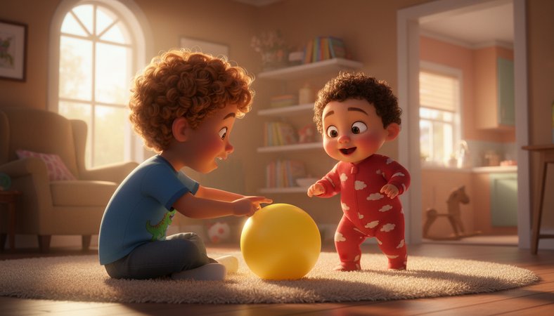 Create a pixar style storybook illustration:

Scene 3: Izzy tries to teach As…