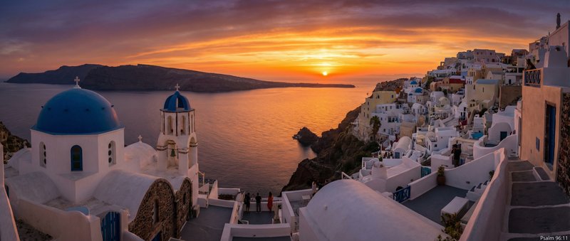 greek coastal scenery, i.e coastal santorini, at sunset. Include the sea, sun…