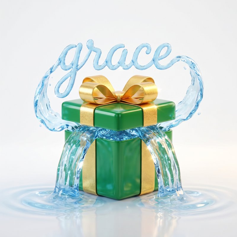 create an image of a beautifully wrapped gift box with water pouring out from…