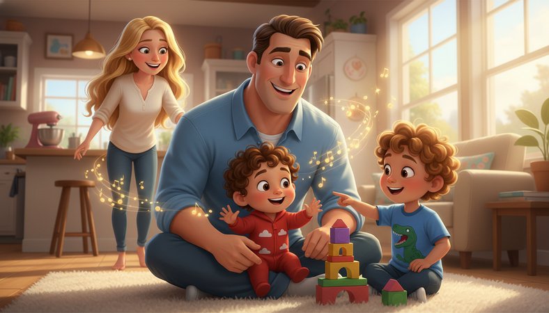 Create a pixar style storybook illustration:

Scene 9: Mom joins them, observ…