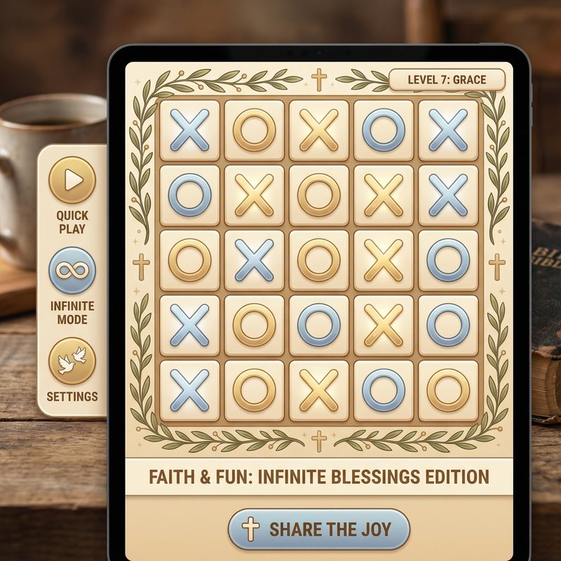 make a prod ready inifinite tic tac toe game with stunning visuals wit sharin…