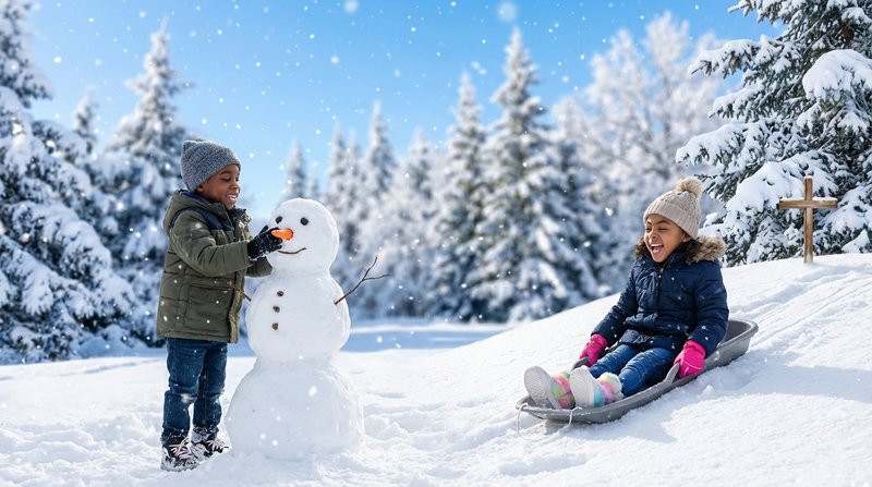 Winter wonderland scene perfect for family photos playing in snow. Fresh whit…