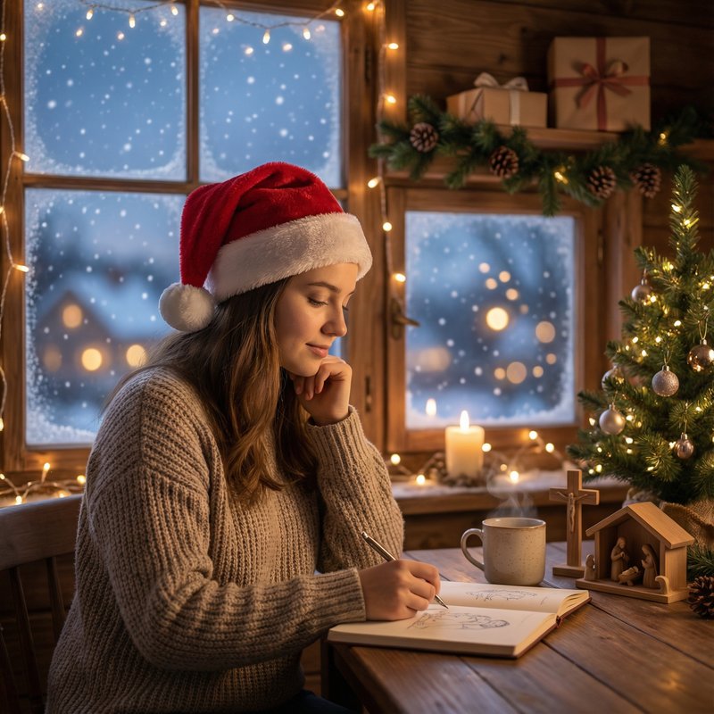 Lofi Christmas image like lofi girl but for Christmas season