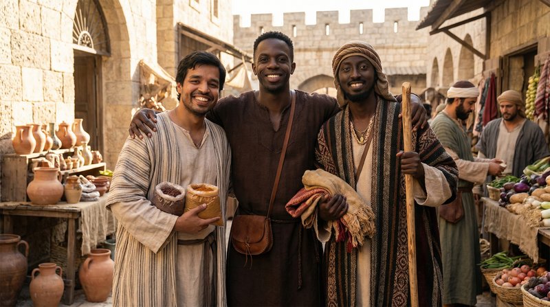 Generate an immersive biblical time period scene, then seamlessly composite t…