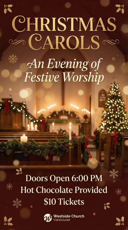 Create a poster for a church event at Westside Church Vancouver, for a Christ…