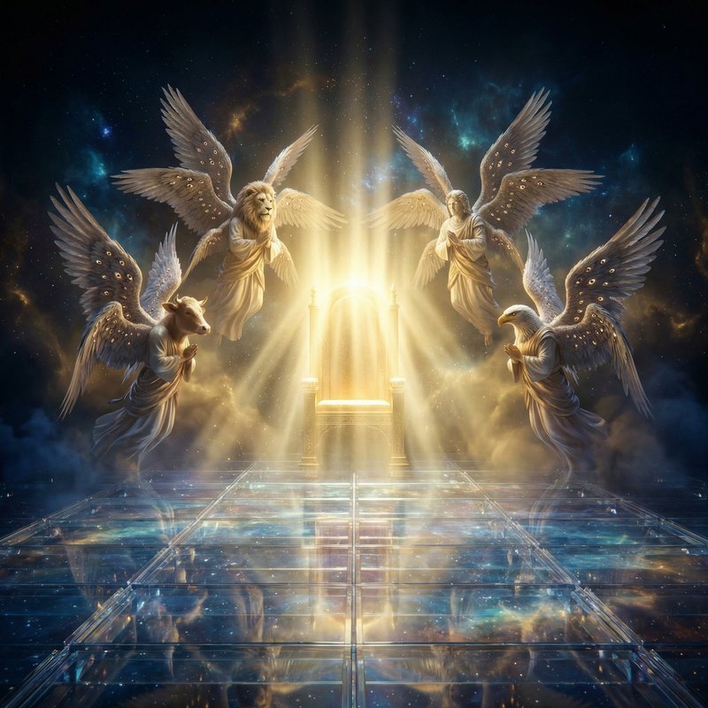 “and before the throne there was as it were a sea of glass, like crystal. And…