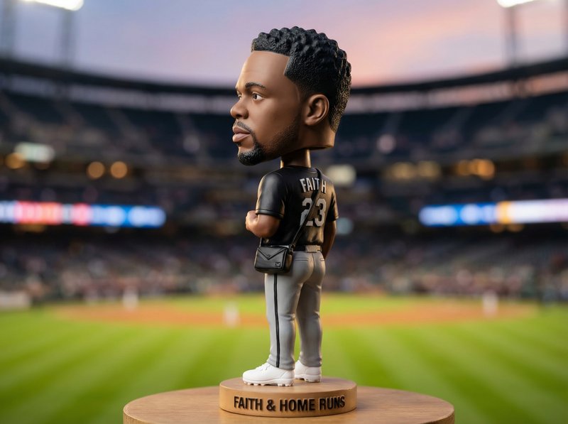 Transform the subject into a classic baseball bobblehead figurine that clearl…