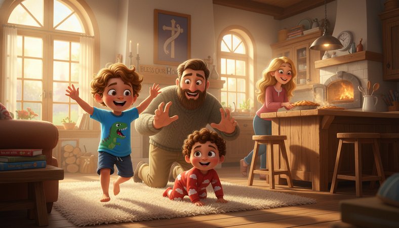 Create a pixar style storybook illustration:

Scene 2: Introduction of Mom an…